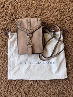 Rebecca Minkoff Taupe Studded Leather Crossbody Phone Bag